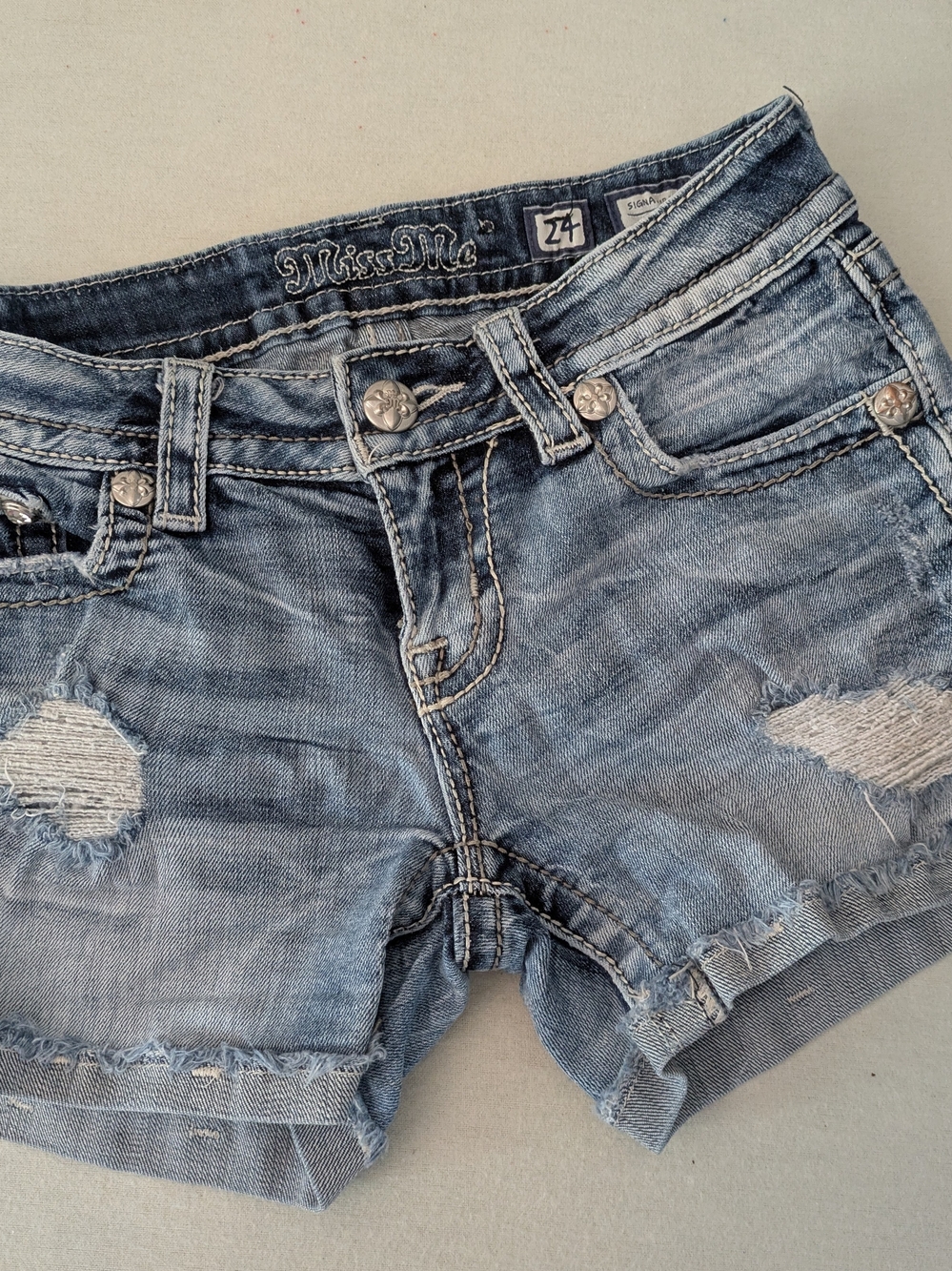 Miss Me Light Blue Distressed Denim Shorts